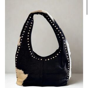 Genuine Cowhide Cow Pony Hair Leather Studded Black and White Women's Bag